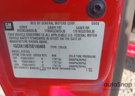 2005 Chevrolet Silverado 1500 Z71 from USA, damaged, VIN 1GCEK19B75E140468